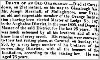 Joseph Marshall 1850 Death