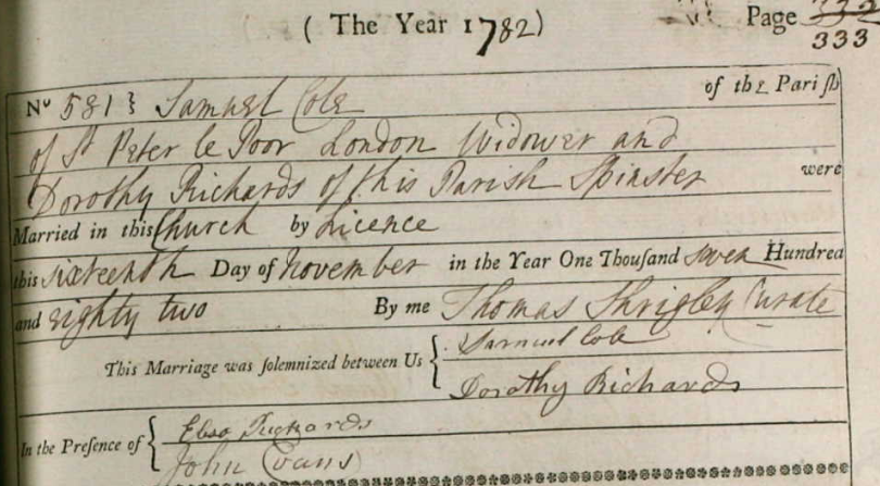 1782 Dorothy Richards marriage record